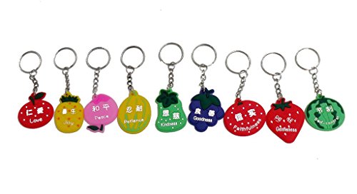 LORJE Christian gifts the fruit of the Spirit,Lord's day school prizes Gospel of supplies Silicone scripture key Tags Chains(9pc)
