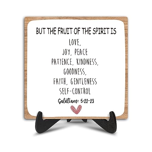 Christian Catholic Gifts for Women Men Religious Scripture Gift for Friends Coworkers Inspirational Gifts Bible Verse Decor Fruit of the Spirit Galatians 5:22 Wood Sign Plaque Desk Decor Table -39