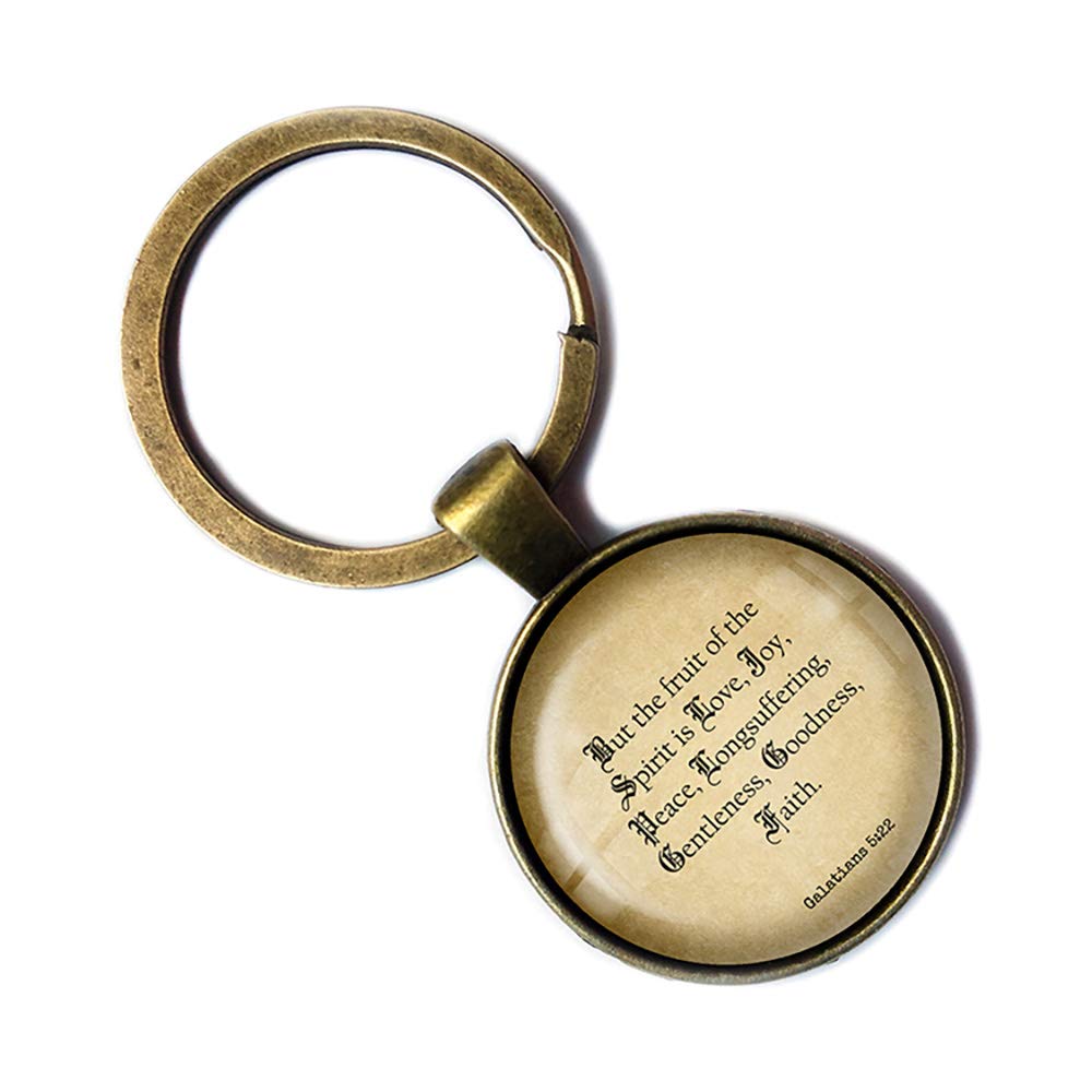 Galatians 5:22 Fruit of the Spirit love Joy Peace King James Version KJV Bible Bronze Keychain Keyring