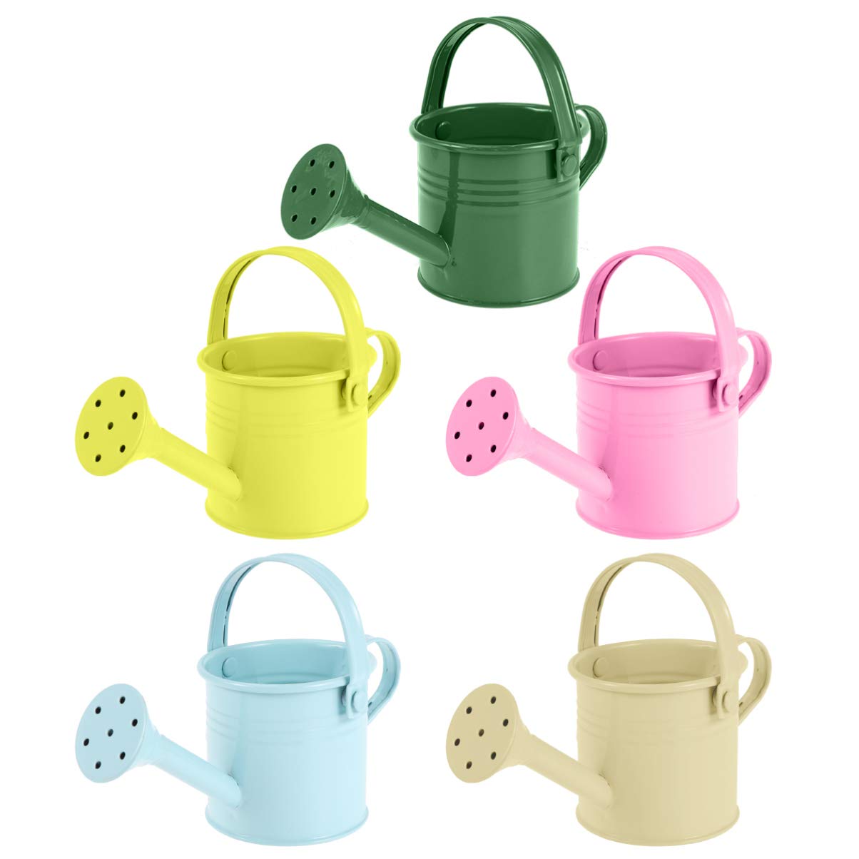 Hemoton Metal Watering Can, 5pcs Simple Kids Watering Can, Children Garden Watering Bucket Iron Watering Tin Can Sprinkling Kettle for Garden Plants Flower 5.9x2.95x2.95 in (Mixed Color)