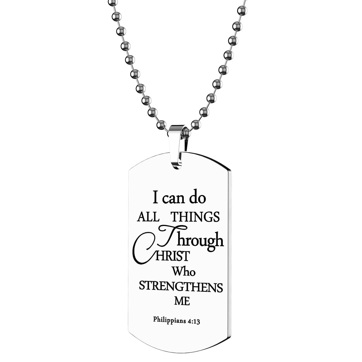 ST-Power Baptism Gift Stainless Steel Dog Tag Bible Verse Pendant Necklace Christian Religious Jewelry Gift,24" Chains.