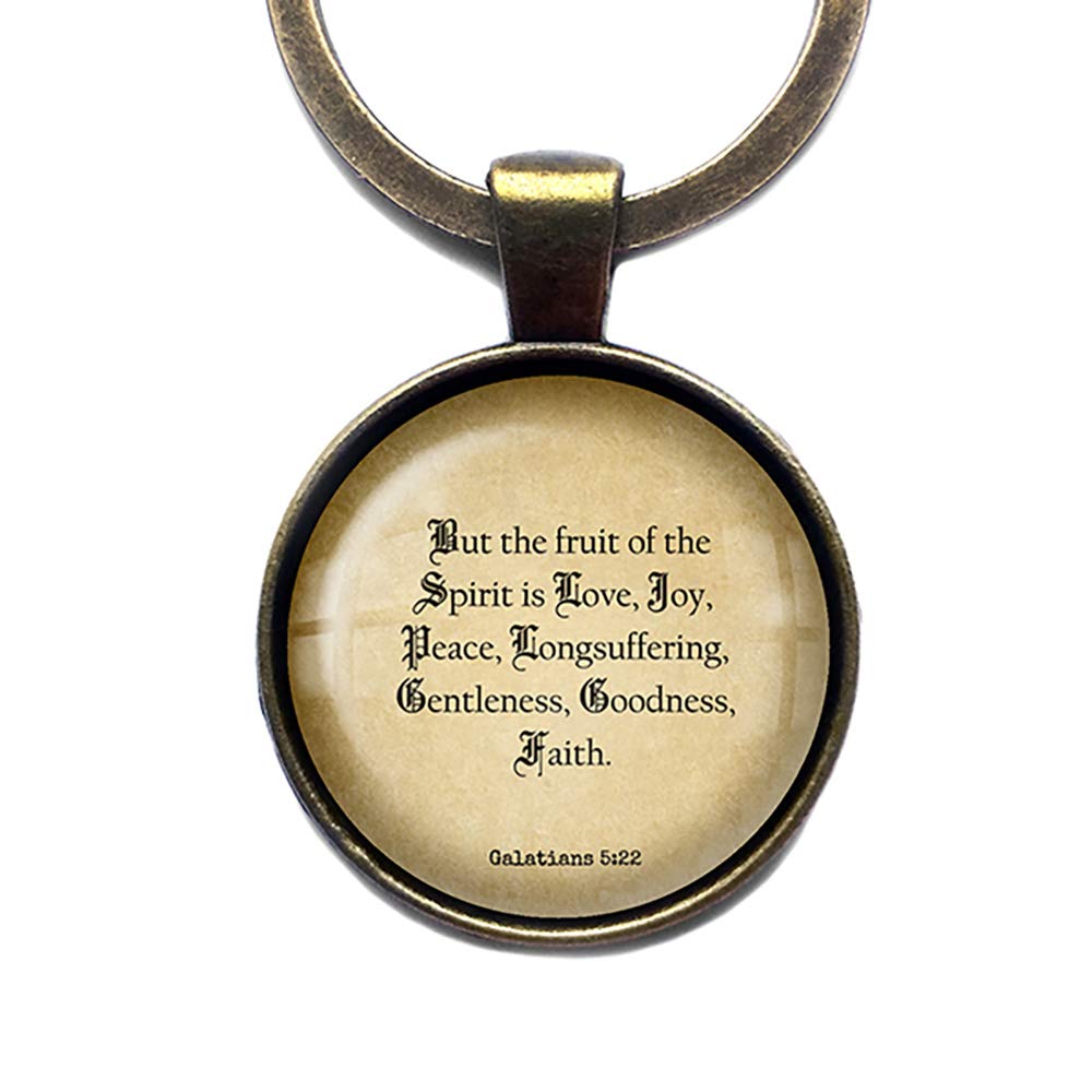 Galatians 5:22 Fruit of the Spirit love Joy Peace King James Version KJV Bible Bronze Keychain Keyring
