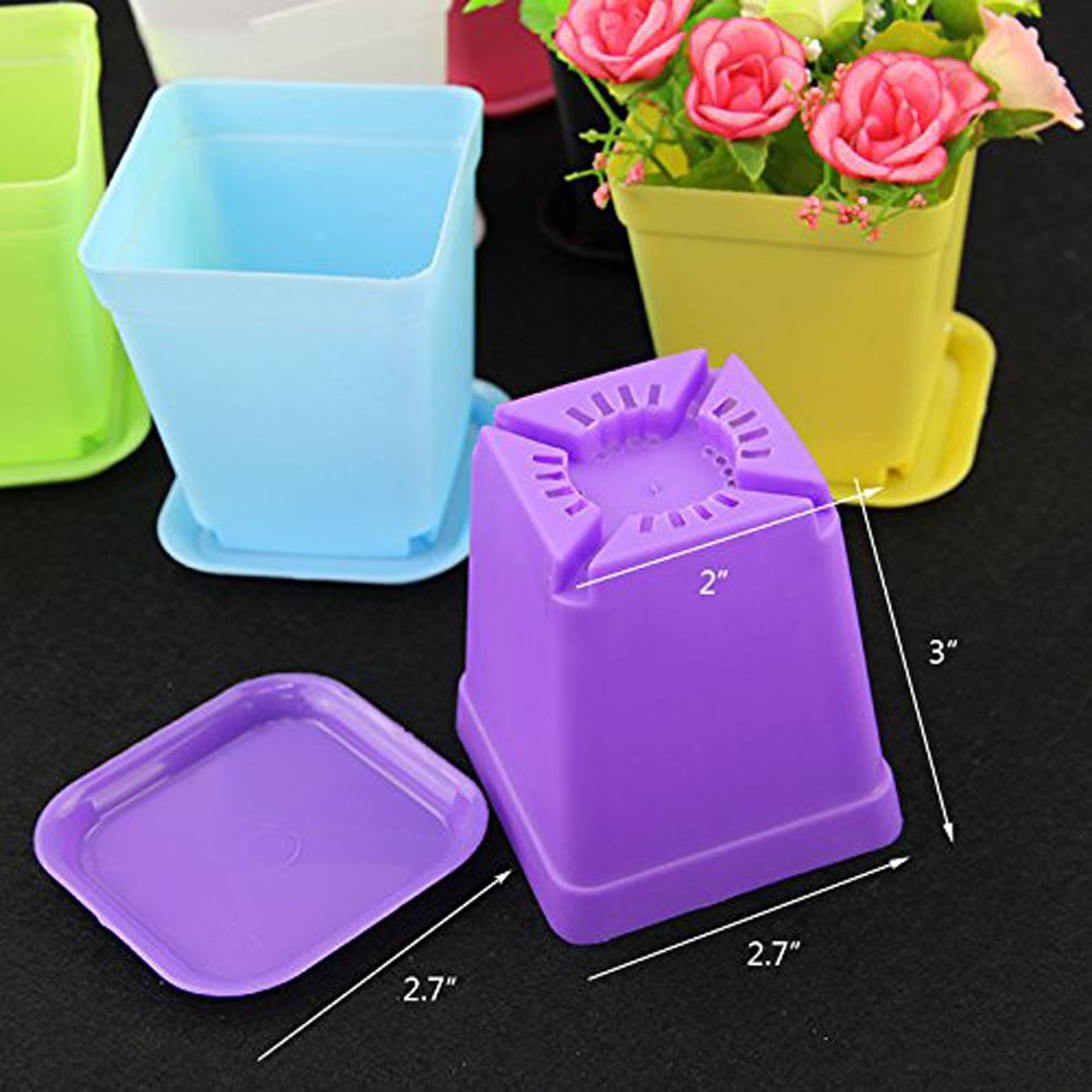 WARMBUY Colorful Plastic Flower Pots with Saucers for Small Plants, Set of 12