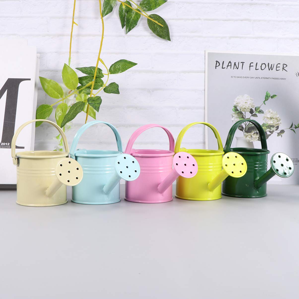 Hemoton Metal Watering Can, 5pcs Simple Kids Watering Can, Children Garden Watering Bucket Iron Watering Tin Can Sprinkling Kettle for Garden Plants Flower 5.9x2.95x2.95 in (Mixed Color)