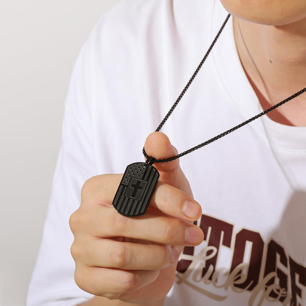 MYDIY Dog Tag Necklace for Men Cross Necklace Military Dog Tag Chains Mens God Jesus Jewelry American Flag Stainless Steel Scripture Cross Necklaces for Men Best Christian Gifts for Mens