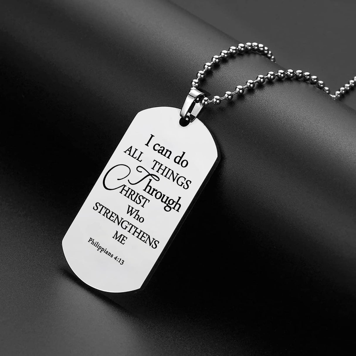 ST-Power Baptism Gift Stainless Steel Dog Tag Bible Verse Pendant Necklace Christian Religious Jewelry Gift,24" Chains.