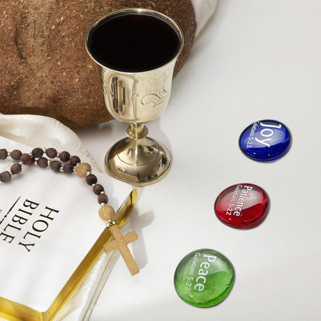 Lifeforce Glass Fruit of The Spirit Glass Stones, 9 Beautiful Rocks, Each with a Word from The Galatians 5:22 Verse. Inspiring Christian Education Tool from
