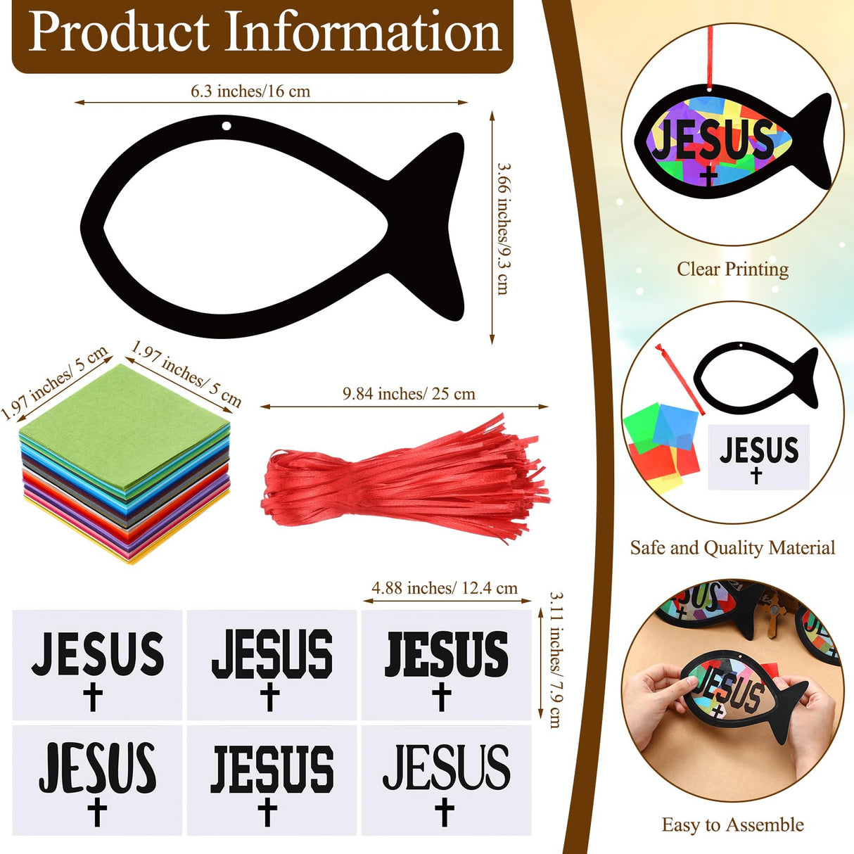 Sinload 24 Sets Faith Fish Craft Kit DIY Christian Jesus Fish Craft Religious Cross Tissue Paper Hanging Ornament for Home Church Bible Sunday School Activities