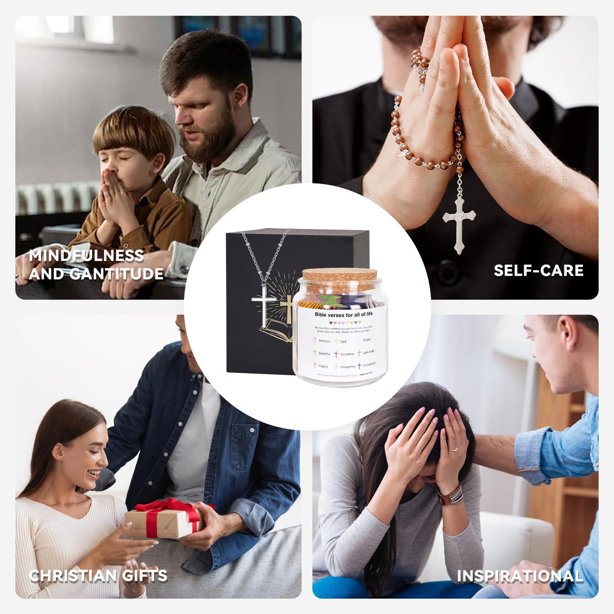 Large Size Bible Verse Jar, Christian Gifts for Women, Prayer Jar with 108Pcs Bible Verses and Silver Cross Necklace, Birthday Gifts for Women, Christian Easter Basket Stuffers