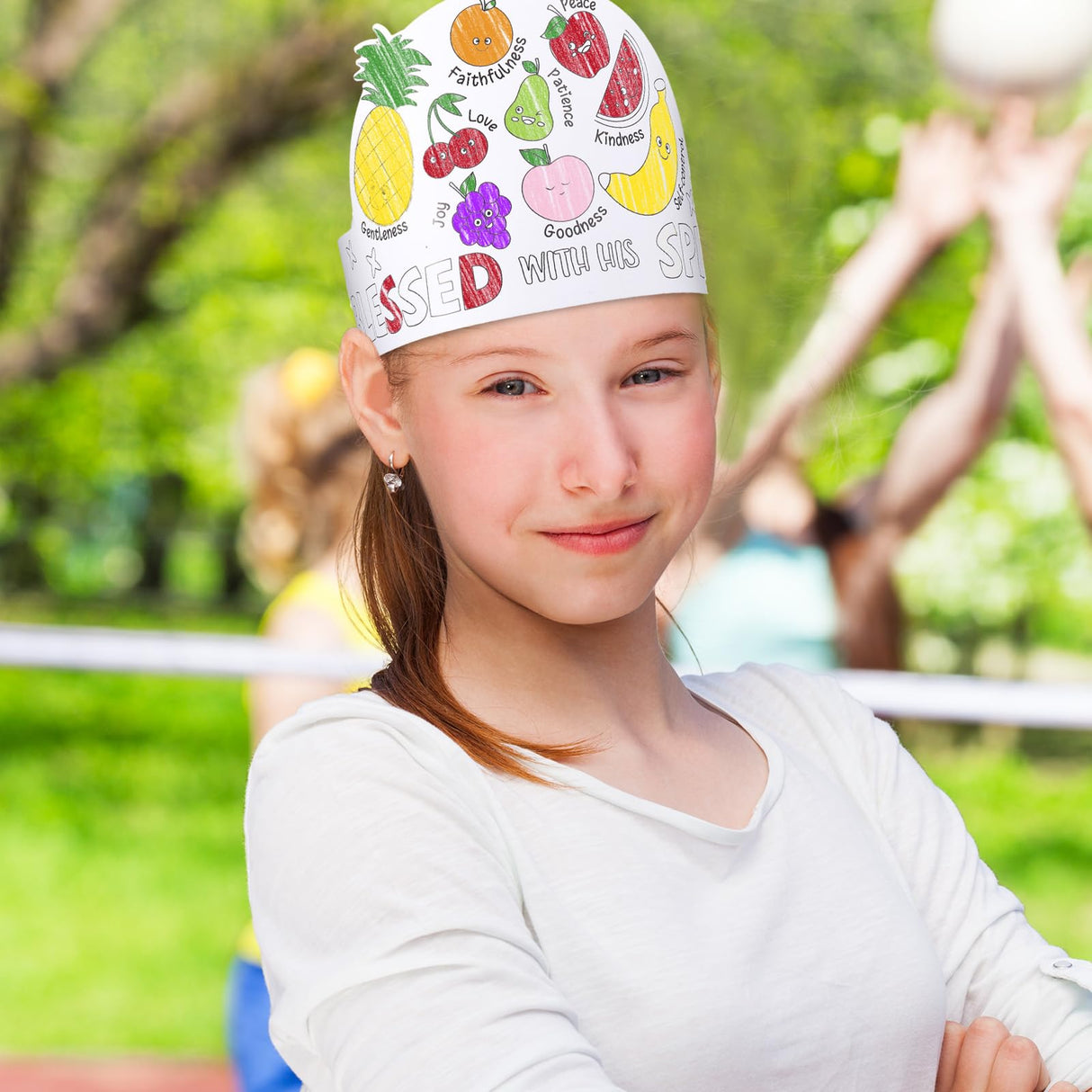 ReliThick 24 Sets Color Your Own Fruit of the Spirit Crafts Adjustable Coloring Paper Crowns VBS Craft Religious DIY Art Crafts Kits with Elastic Cord