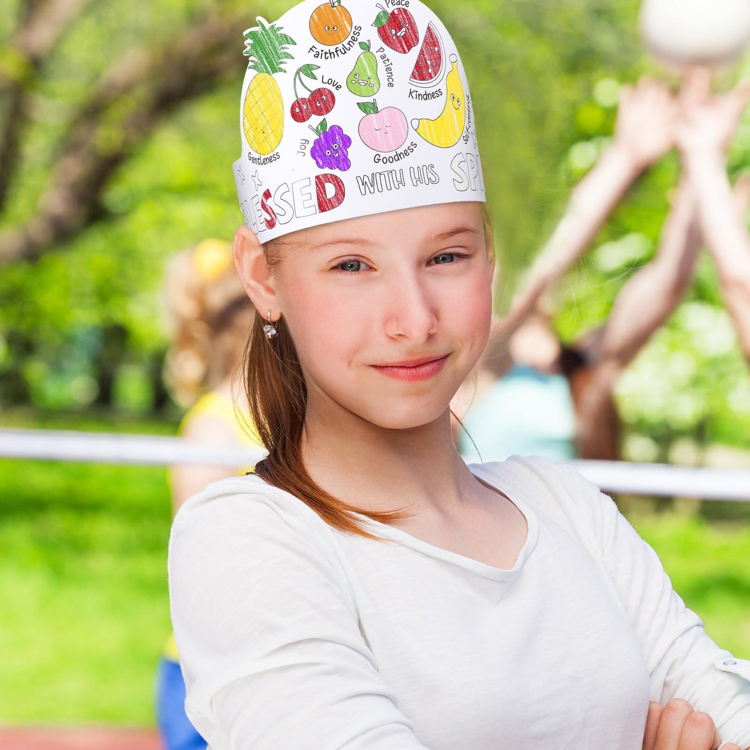 ReliThick 24 Sets Color Your Own Fruit of the Spirit Crafts Adjustable Coloring Paper Crowns VBS Craft Religious DIY Art Crafts Kits with Elastic Cord