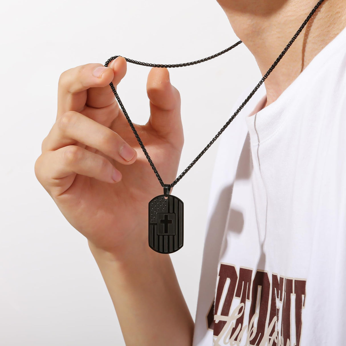 MYDIY Dog Tag Necklace for Men Cross Necklace Military Dog Tag Chains Mens God Jesus Jewelry American Flag Stainless Steel Scripture Cross Necklaces for Men Best Christian Gifts for Mens