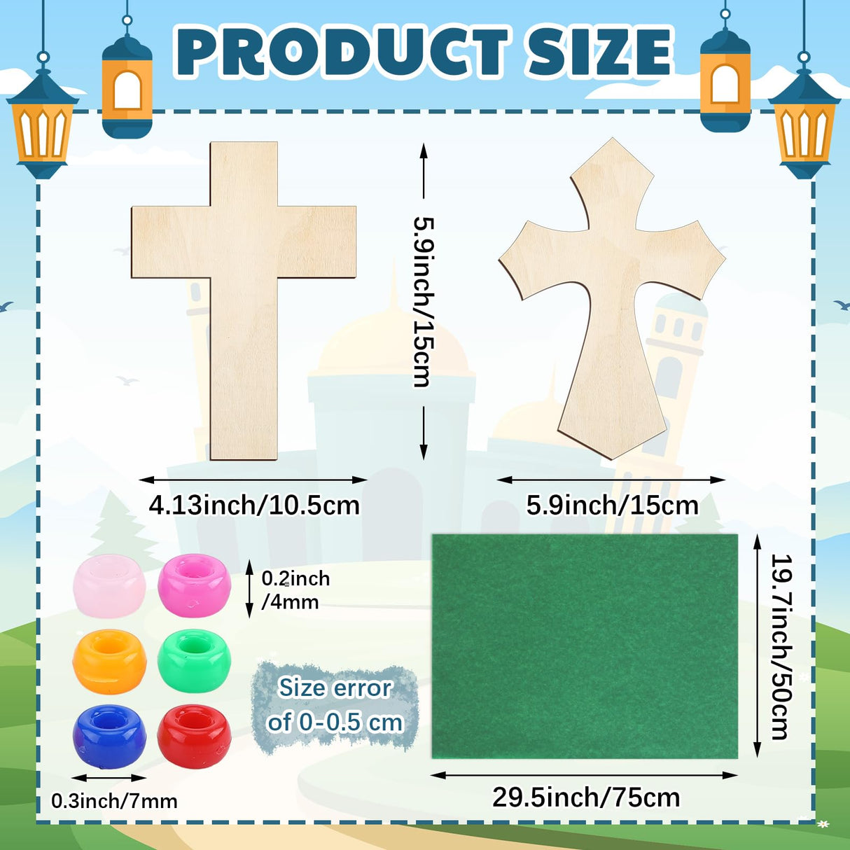 Blueweenly 30 Sets Cross Crafts for Kids DIY Christian Bible Crafts Sunday School Vbs Supplies Religious Wooden Cross Sticky Boards with Tissue Paper Beads Gift for Church Activities