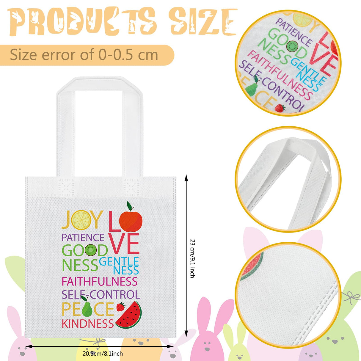 SilTriangle 24 Pcs Fruit of the Spirit Tote Bags Bulk for Kids Easter Colorful Sunday School Gifts Christian Church Bags Easter Novelty Bags Religious Tote Bags Easter Crafts Religious Toys