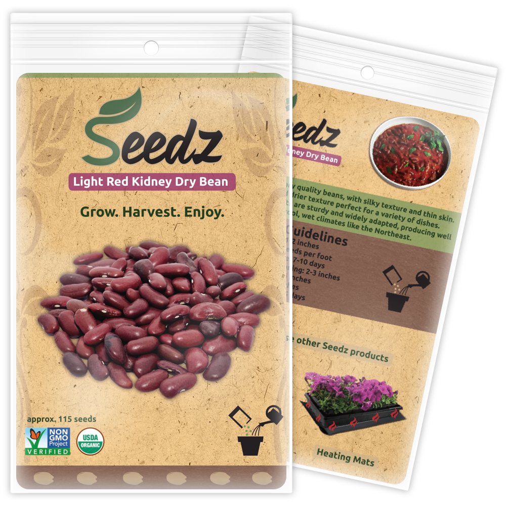 Organic Bean Seeds, Appr. 115, Light Red Kidney Dry Bean Seeds, Heirloom Vegetable Seeds, Certified Organic, Non GMO, Non Hybrid, USA