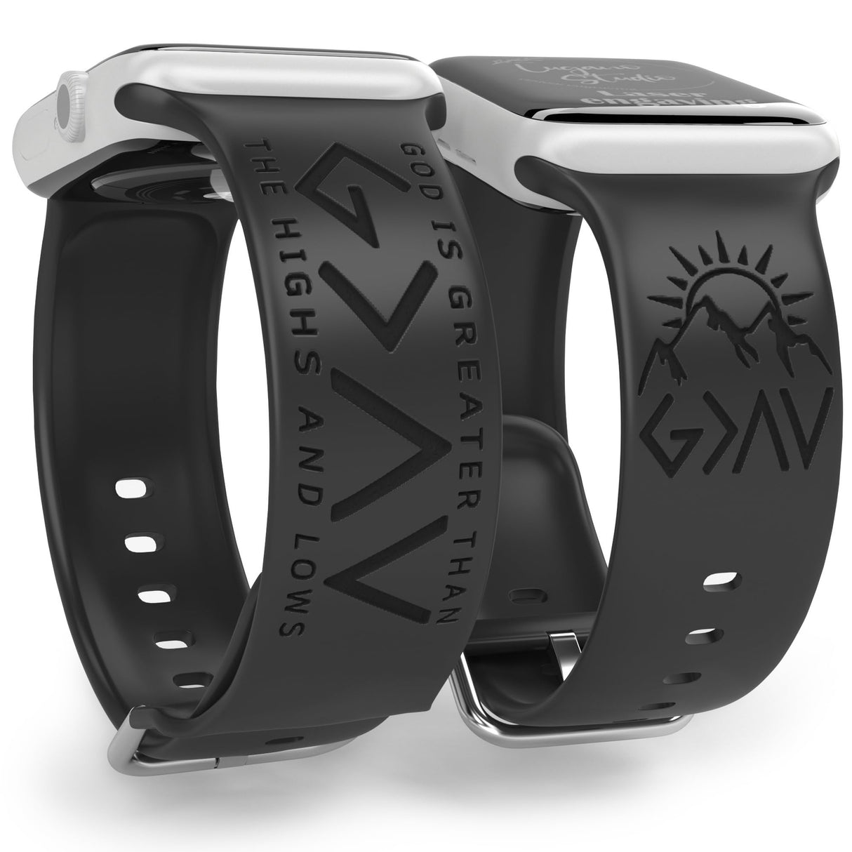 God is Greater Than the Highs and Lows Watch Band compatible with Apple Watch Laser Engraved iWatch Band Silicone 38mm 40mm 41mm 42mm 44mm 45mm 46mm 49mm Strap Jesus Psalm Christian God Blessed (42/44/45/46/49mm M/L, Black)