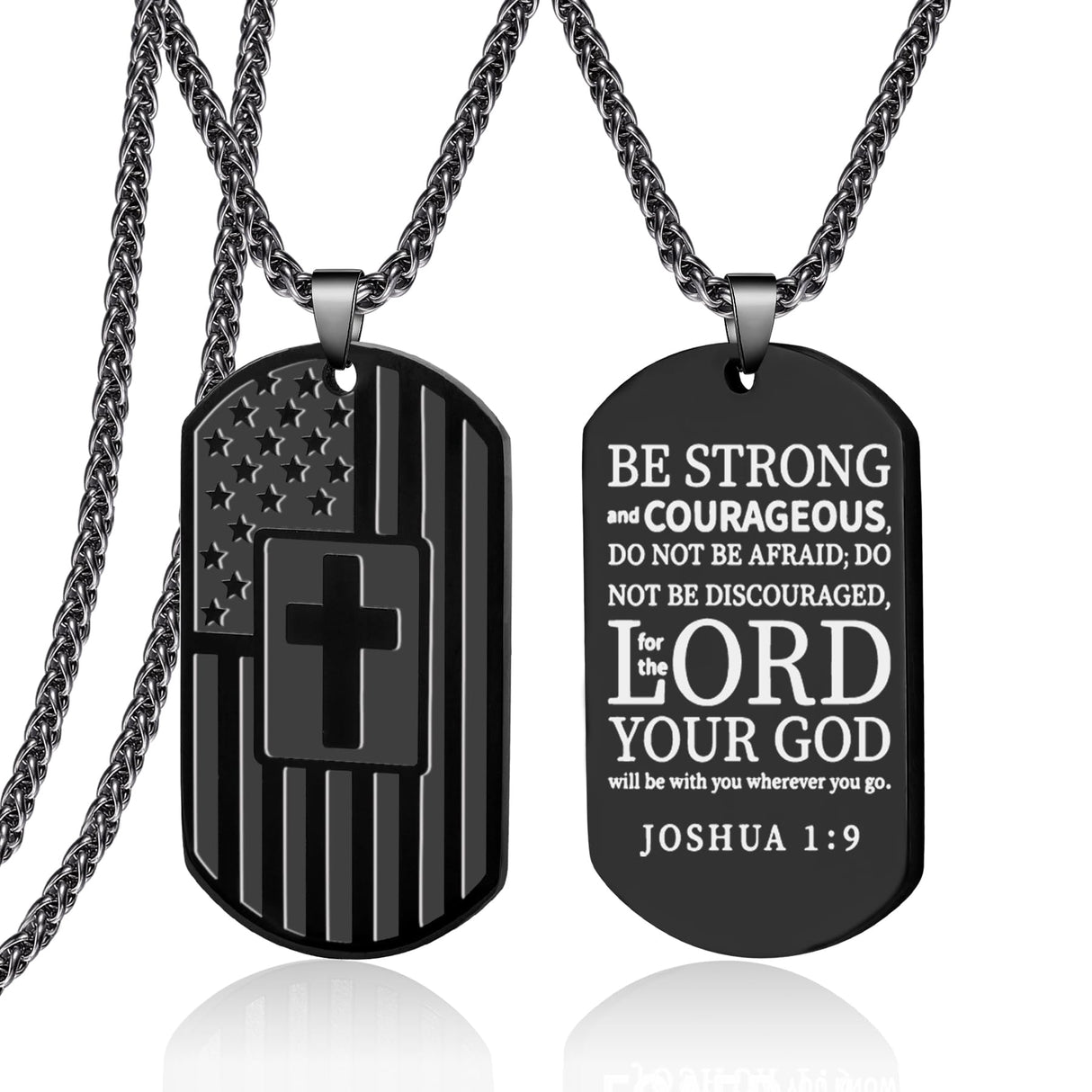 MYDIY Dog Tag Necklace for Men Cross Necklace Military Dog Tag Chains Mens God Jesus Jewelry American Flag Stainless Steel Scripture Cross Necklaces for Men Best Christian Gifts for Mens