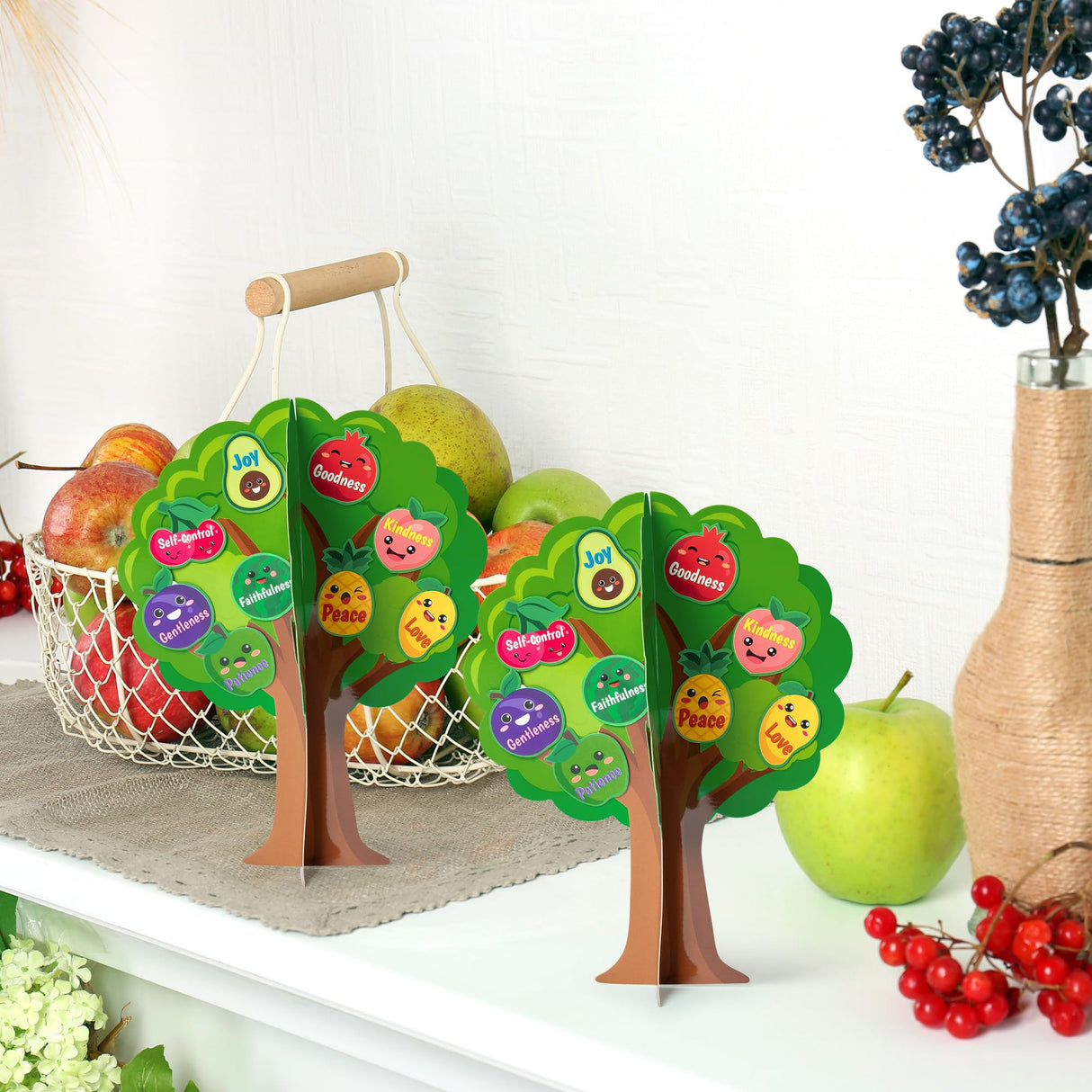 AgincBerry 16 Set Fruit Bible Trees Craft Kits Make Your own Fruit Bible Accents Tree DIY Christian Religious Early Learning Craft Kit Sunday School Classroom Church Craft for Kids Home Fun Activities