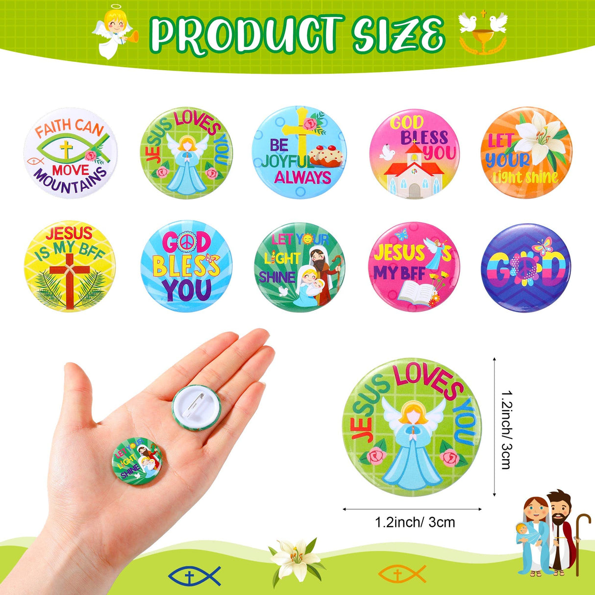 Frienda 60 Pcs Religious Gifts Christian Slap Bracelets with Badges Christian Gifts for Kids Jesus Love You Wristbands Bracelets for Vbs Sunday School Supplies Birthday Party Favors(God)