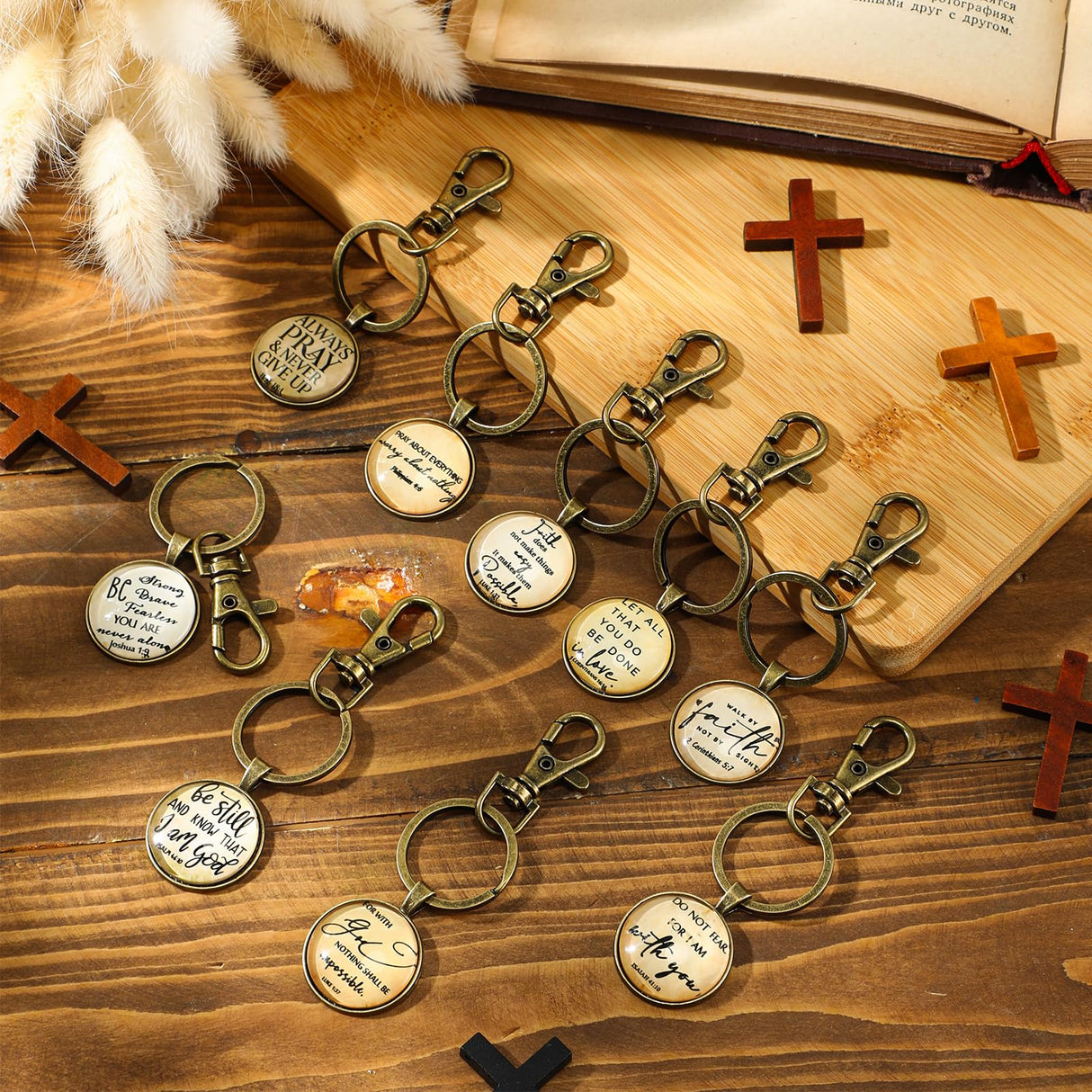 Fumete Christian Keychain Bulk Bible Verse Religious Keychain Scripture Quote Inspirational Gifts Supplies for Men Women (Vintage, 9)