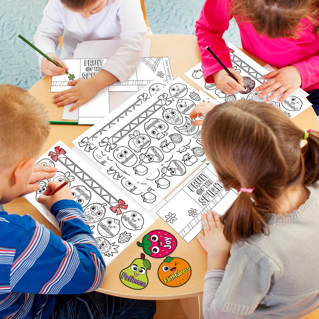 AgincBerry DIY Bible Fruit Basket Craft Kit - 28PCS Color Your Own Fruitage of the Spirit - Make Your Own Religious Bushel for Kids Sunday School Activities