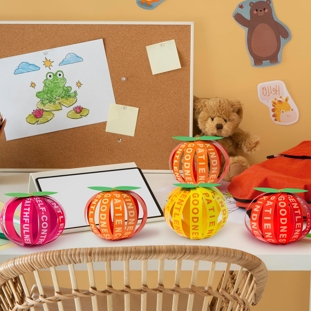 AgincBerry Bible Fruit Craft Kit - 28 Set DIY Accent Fruitage of the Spirit Strip for Kids - Sunday School Church Project for Thanksgiving and Fall