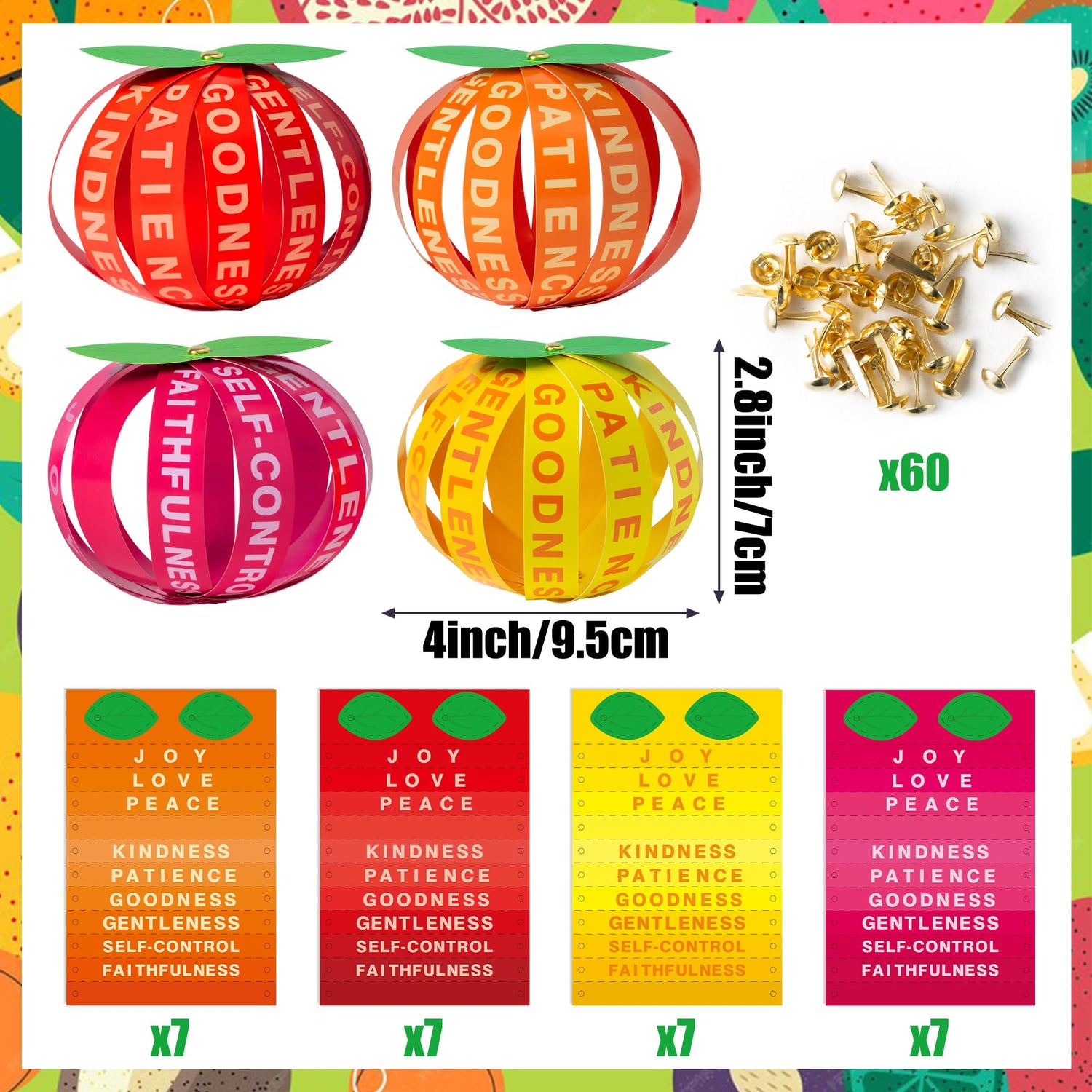 AgincBerry Bible Fruit Craft Kit - 28 Set DIY Accent Fruitage of the Spirit Strip for Kids - Sunday School Church Project for Thanksgiving and Fall