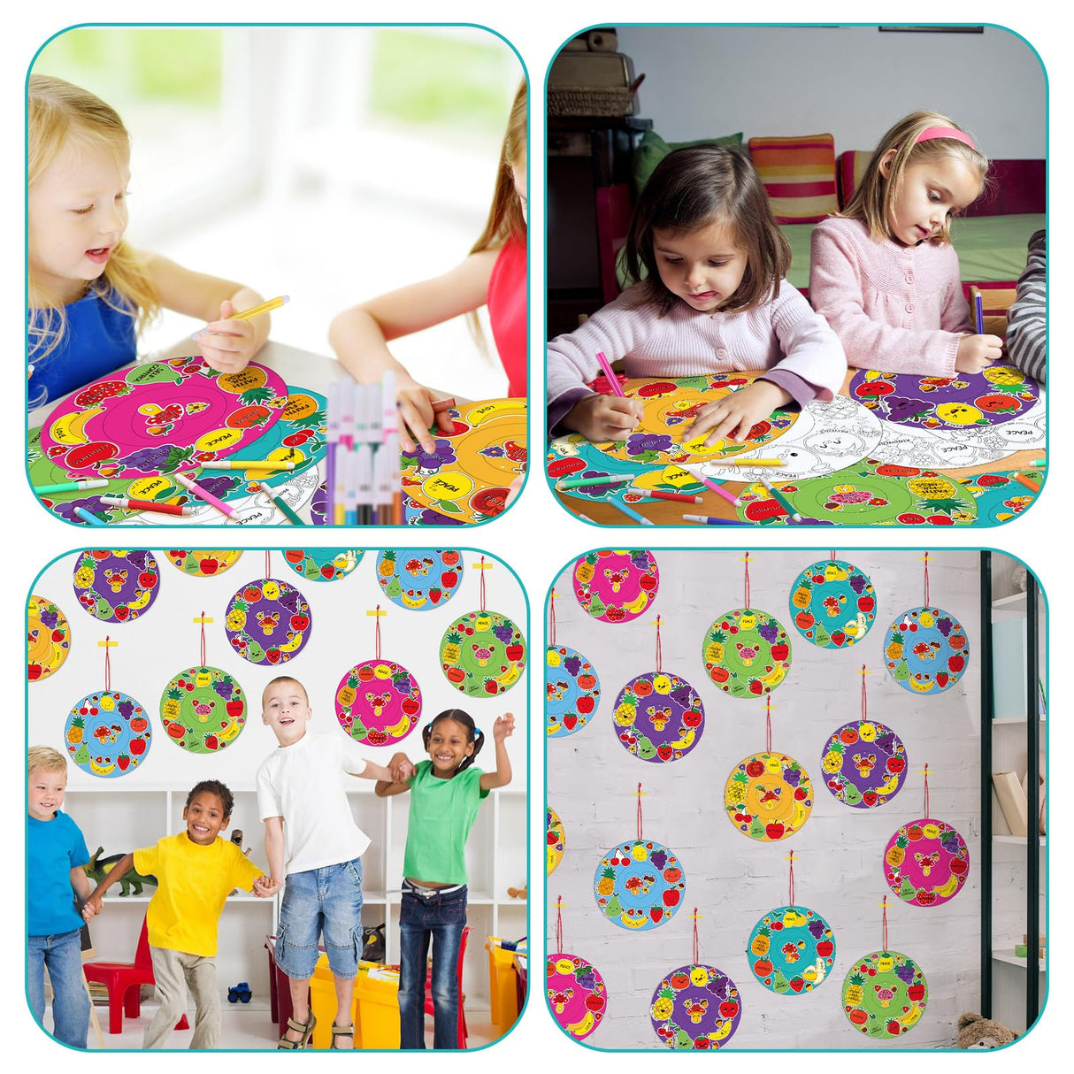 Realspring 30 Set Fruit of The Spirit Wreath Craft Kit for Kids Religious Color Your Own Fruit of The Spirit Ornament DIY Christian Wreath Craft Kit for Classroom Sunday School Activities Arts Decor