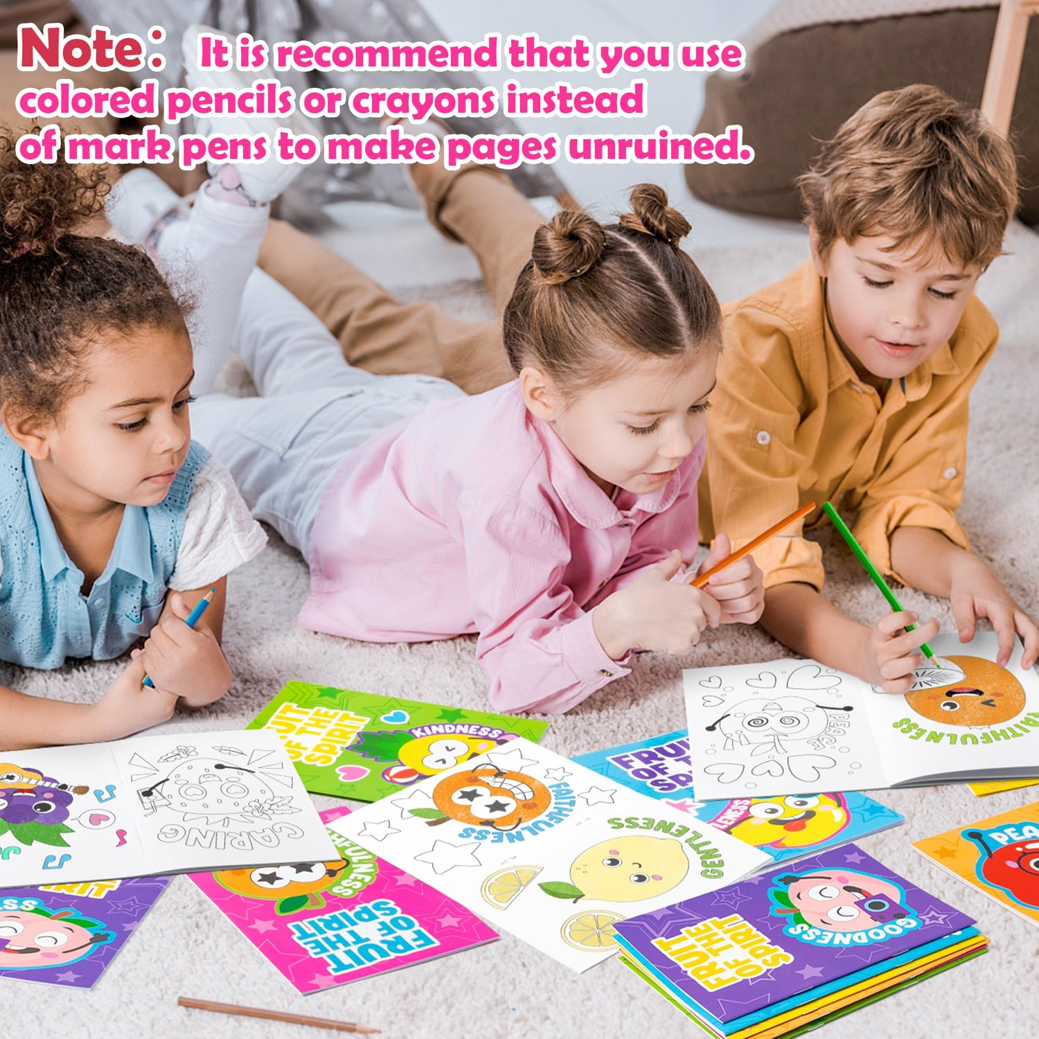 Dvbonike 24Pcs Fruit of the Spirit Coloring Books - Religious Bible DIY Color-in Pages Booklet Bulk Drawing Holiday Christian Activity Supplies for Sunday School Classroom Reward Artwork Gift for Kids