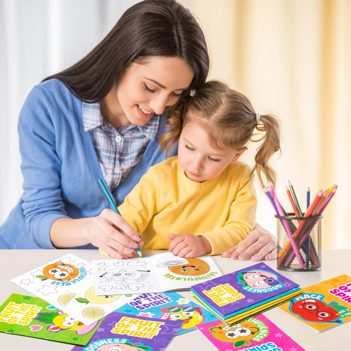 Dvbonike 24Pcs Fruit of the Spirit Coloring Books - Religious Bible DIY Color-in Pages Booklet Bulk Drawing Holiday Christian Activity Supplies for Sunday School Classroom Reward Artwork Gift for Kids