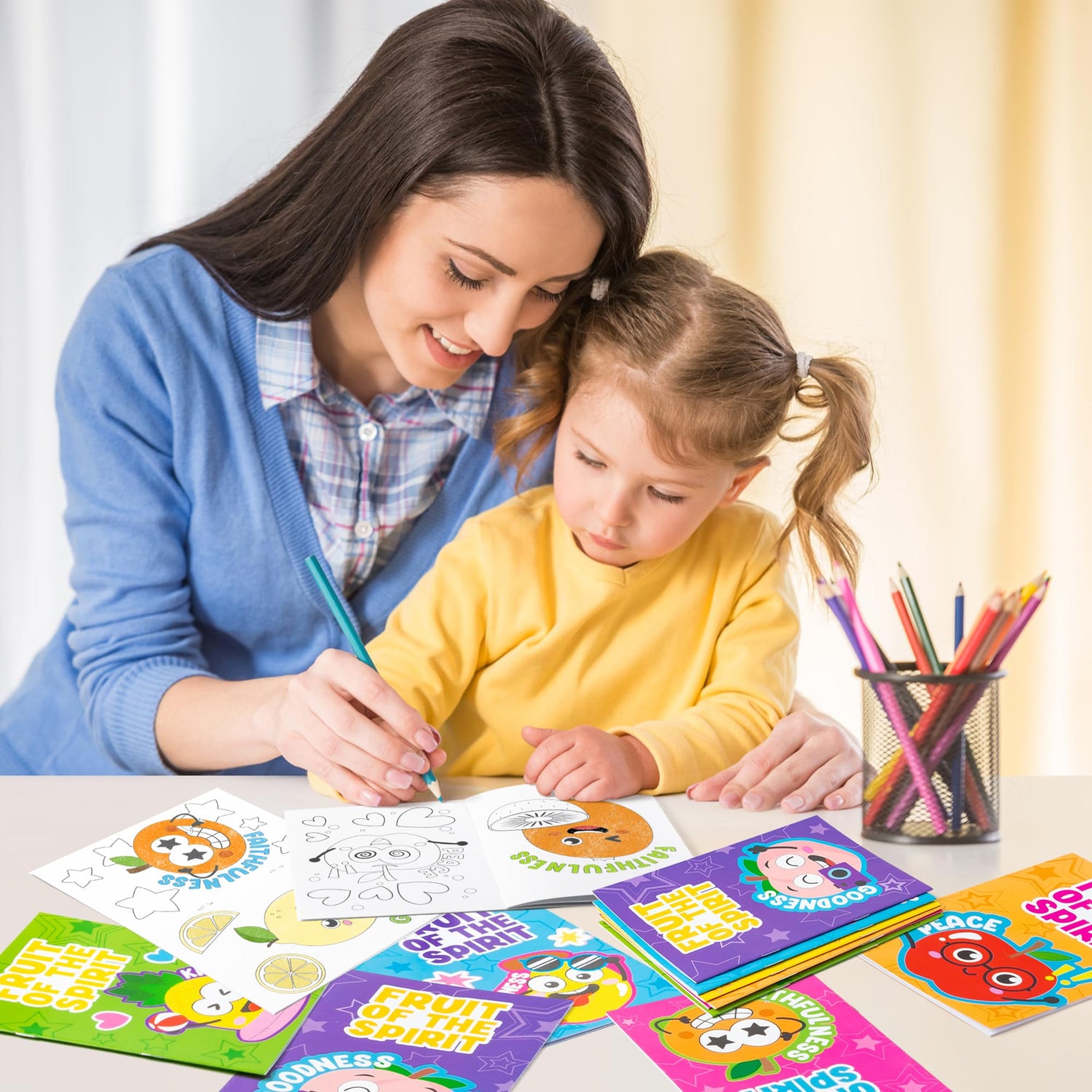 Dvbonike 24Pcs Fruit of the Spirit Coloring Books - Religious Bible DIY Color-in Pages Booklet Bulk Drawing Holiday Christian Activity Supplies for Sunday School Classroom Reward Artwork Gift for Kids