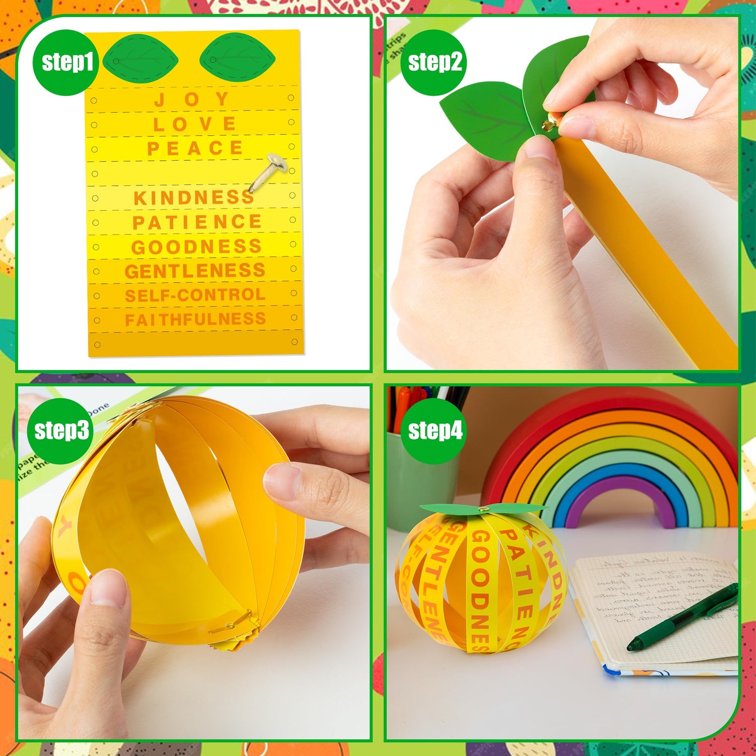 AgincBerry Bible Fruit Craft Kit - 28 Set DIY Accent Fruitage of the Spirit Strip for Kids - Sunday School Church Project for Thanksgiving and Fall