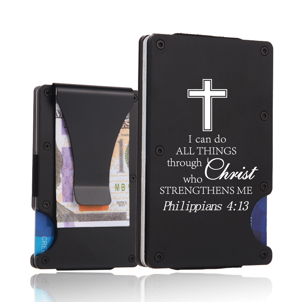 THTCSQ Christian Gifts Minimalist Personalized Engraved Metal Wallet,Slim Wallet for Men,Birthday Gifts Christmas Gift Bible Verse Faith Religious Christian Gifts (4:13 wallet)
