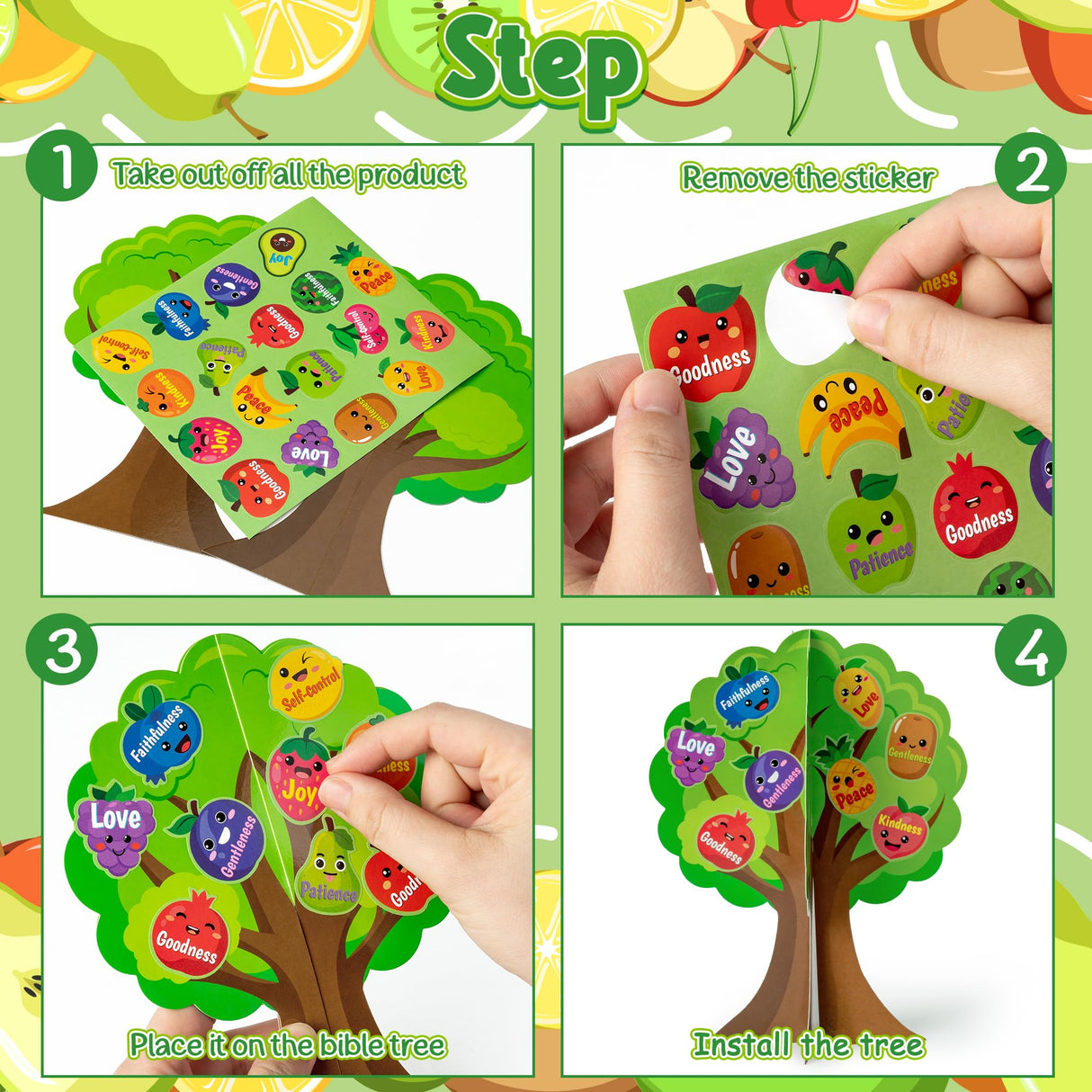 AgincBerry 16 Set Fruit Bible Trees Craft Kits Make Your own Fruit Bible Accents Tree DIY Christian Religious Early Learning Craft Kit Sunday School Classroom Church Craft for Kids Home Fun Activities