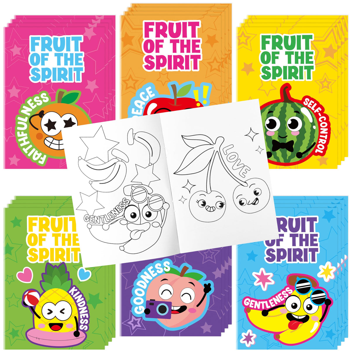 Dvbonike 24Pcs Fruit of the Spirit Coloring Books - Religious Bible DIY Color-in Pages Booklet Bulk Drawing Holiday Christian Activity Supplies for Sunday School Classroom Reward Artwork Gift for Kids