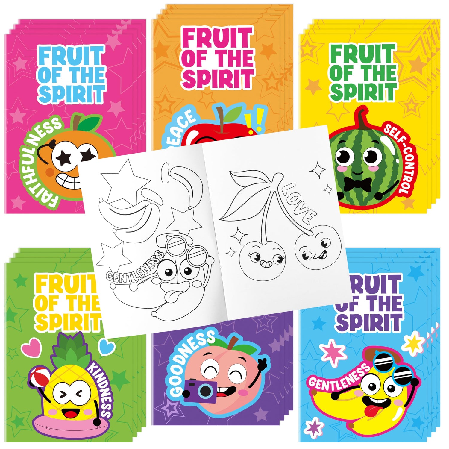 Dvbonike 24Pcs Fruit of the Spirit Coloring Books - Religious Bible DIY Color-in Pages Booklet Bulk Drawing Holiday Christian Activity Supplies for Sunday School Classroom Reward Artwork Gift for Kids