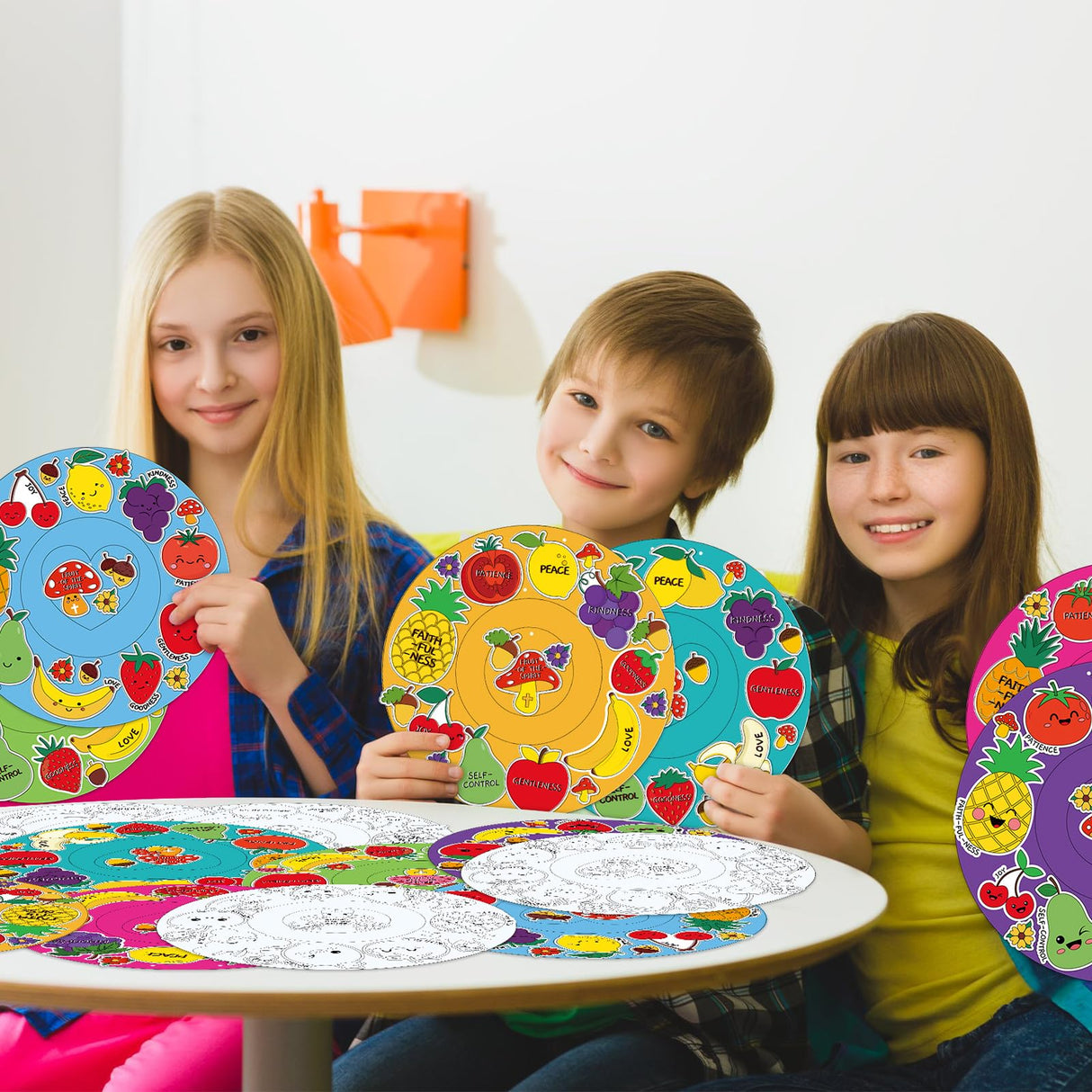 Realspring 30 Set Fruit of The Spirit Wreath Craft Kit for Kids Religious Color Your Own Fruit of The Spirit Ornament DIY Christian Wreath Craft Kit for Classroom Sunday School Activities Arts Decor