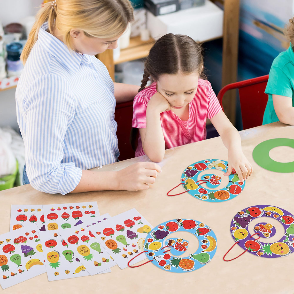 HyDren 24 Set Fruit of The Spirit Wreath Craft Kit for Kids Christian Religious DIY Wreath Craft Kit Make Your Own Fruit of The Spirit Ornament Sunday School Classroom Arts Activities Decor Supplies