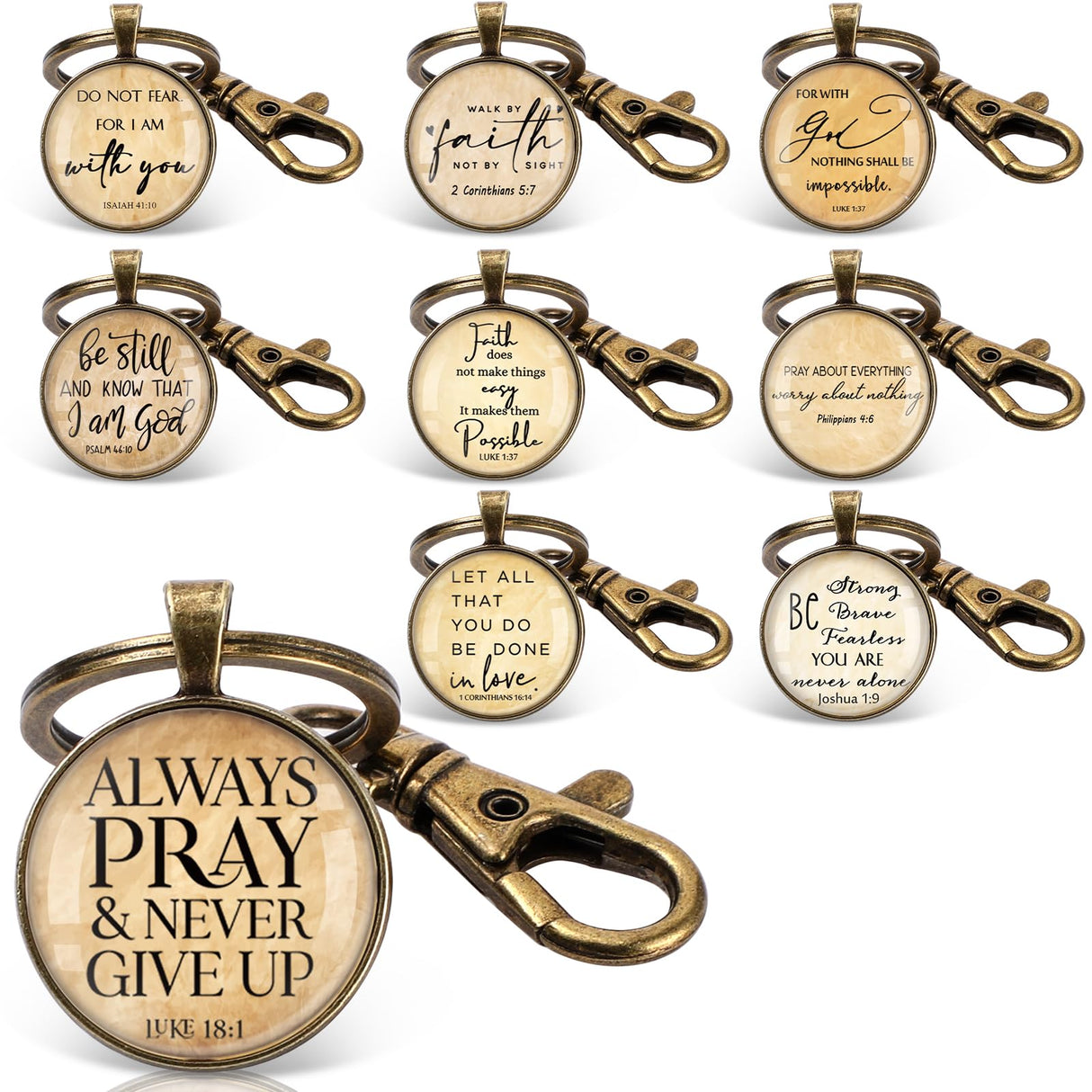 Fumete Christian Keychain Bulk Bible Verse Religious Keychain Scripture Quote Inspirational Gifts Supplies for Men Women (Vintage, 9)