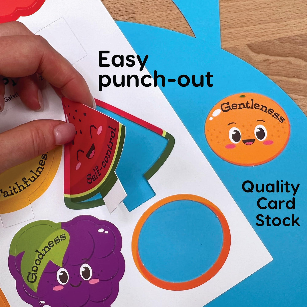 FreshCut Crafts Fruit of The Spirit Bible Craft Kit -10-Pack Easy 3-D Punch-Out Religious Crafts for Kids 5 & Up, Sunday School, Homeschool, Classroom Inspirational Art, US-Made Card Stock, NOT Foam