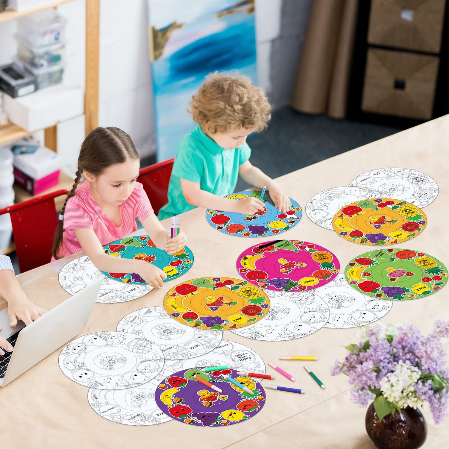 Realspring 30 Set Fruit of The Spirit Wreath Craft Kit for Kids Religious Color Your Own Fruit of The Spirit Ornament DIY Christian Wreath Craft Kit for Classroom Sunday School Activities Arts Decor