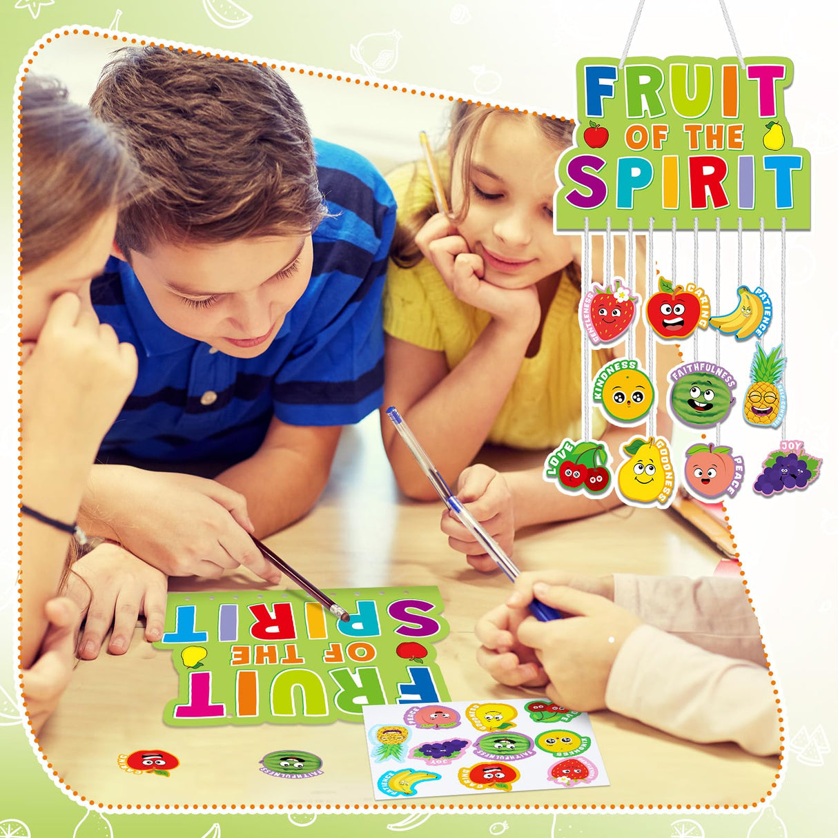 Dunzoom 24 Sets Fruit of The Spirit Mobile Craft Kit for Kids Religious Bible Sunday School Crafts DIY Christian Fruit of The Spirit Craft for Kids Toddler Home Activities