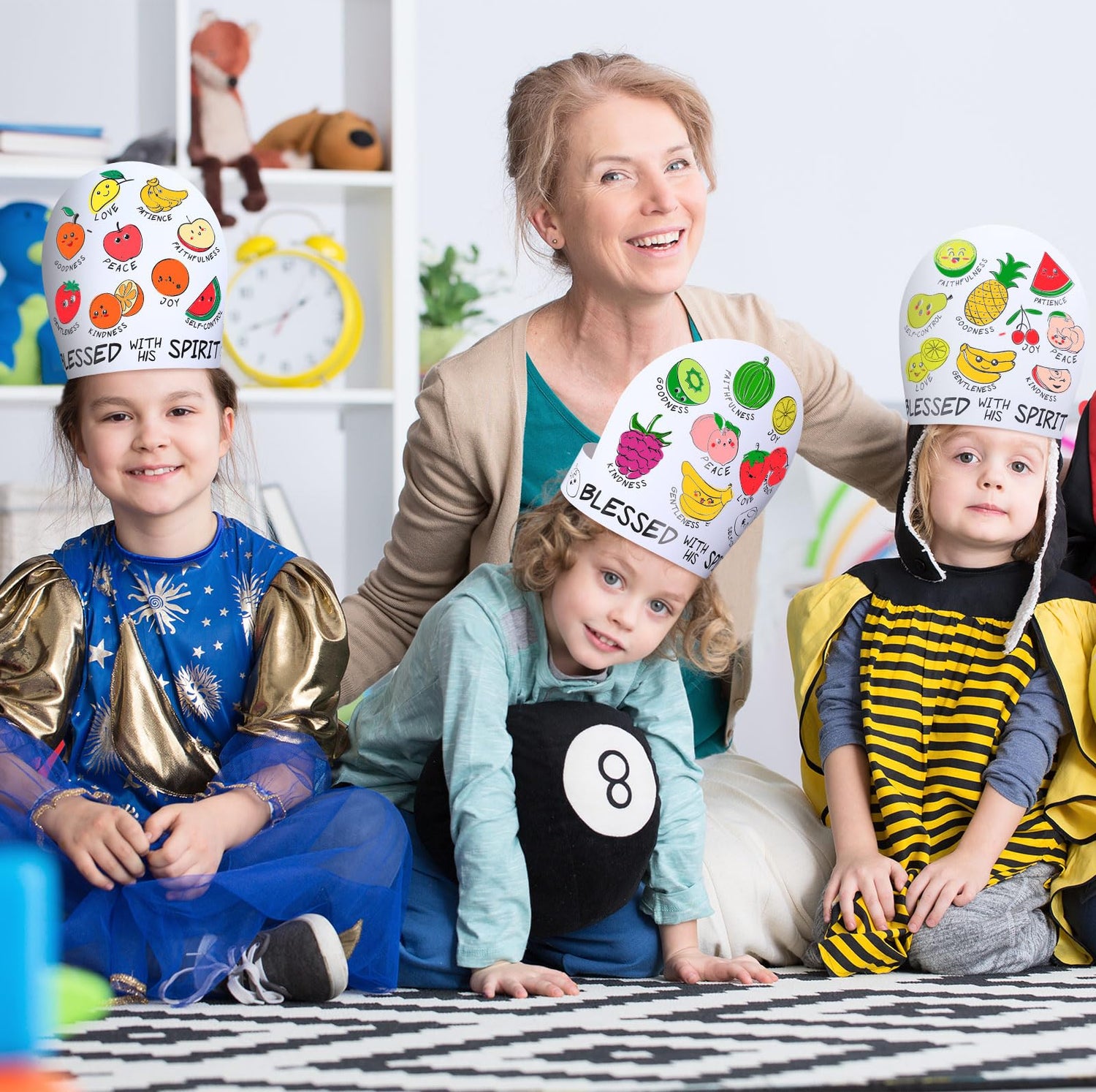 ReliThick 30 Sets Color Your Own Fruit of The Spirit Crown Bulk Crafts Coloring Bible Crafts Adjustable Religious Paper Crowns with Crayons for Kids DIY Sunday School VBS Classroom Party Supplies