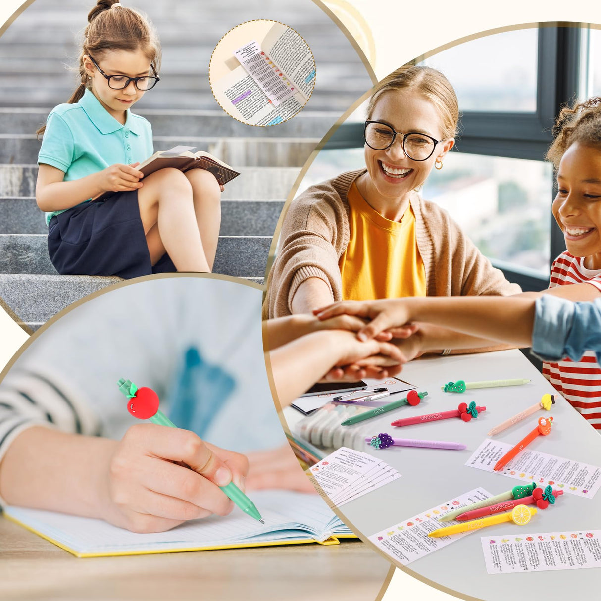 Gilprop 36 Set Easter Fruit Religious Gifts Christian Pens with Spirit Bookmarks for Kids Spiritual Fruit Bible Verse Pens Classroom Gifts for Students Graduation Church Vacation Bible School