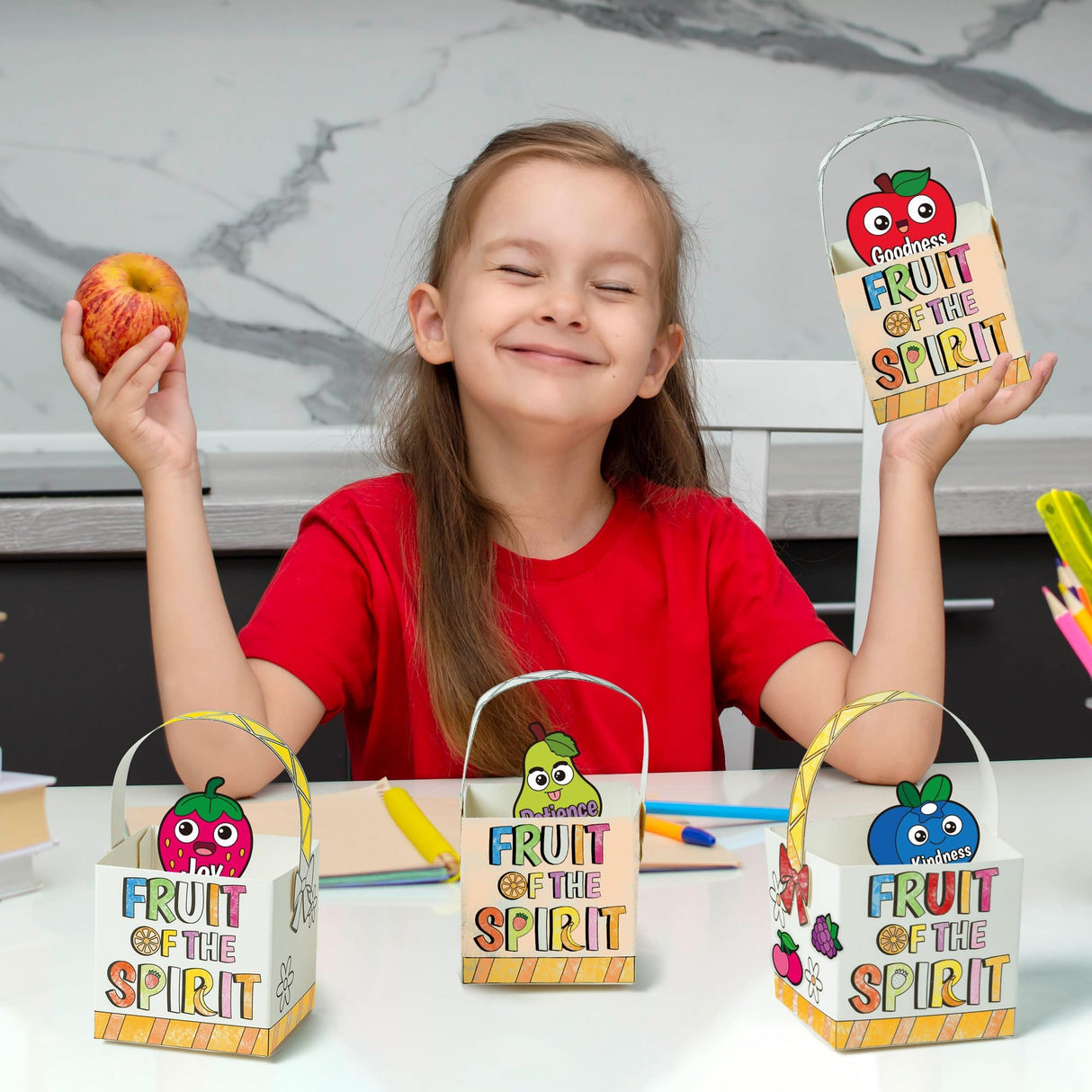 AgincBerry DIY Bible Fruit Basket Craft Kit - 28PCS Color Your Own Fruitage of the Spirit - Make Your Own Religious Bushel for Kids Sunday School Activities