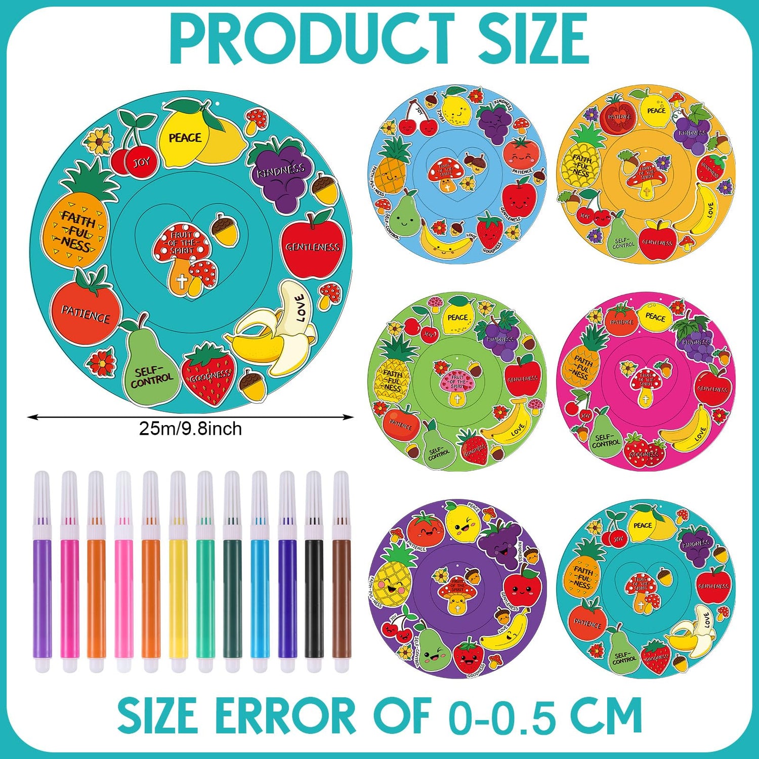 Realspring 30 Set Fruit of The Spirit Wreath Craft Kit for Kids Religious Color Your Own Fruit of The Spirit Ornament DIY Christian Wreath Craft Kit for Classroom Sunday School Activities Arts Decor