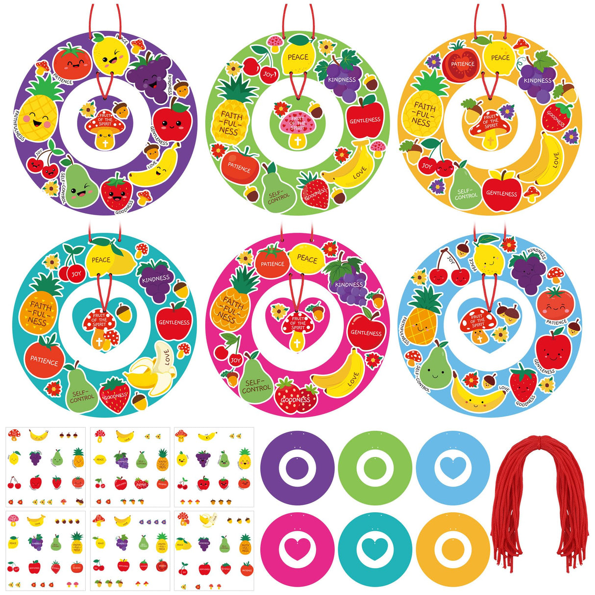 HyDren 24 Set Fruit of The Spirit Wreath Craft Kit for Kids Christian Religious DIY Wreath Craft Kit Make Your Own Fruit of The Spirit Ornament Sunday School Classroom Arts Activities Decor Supplies
