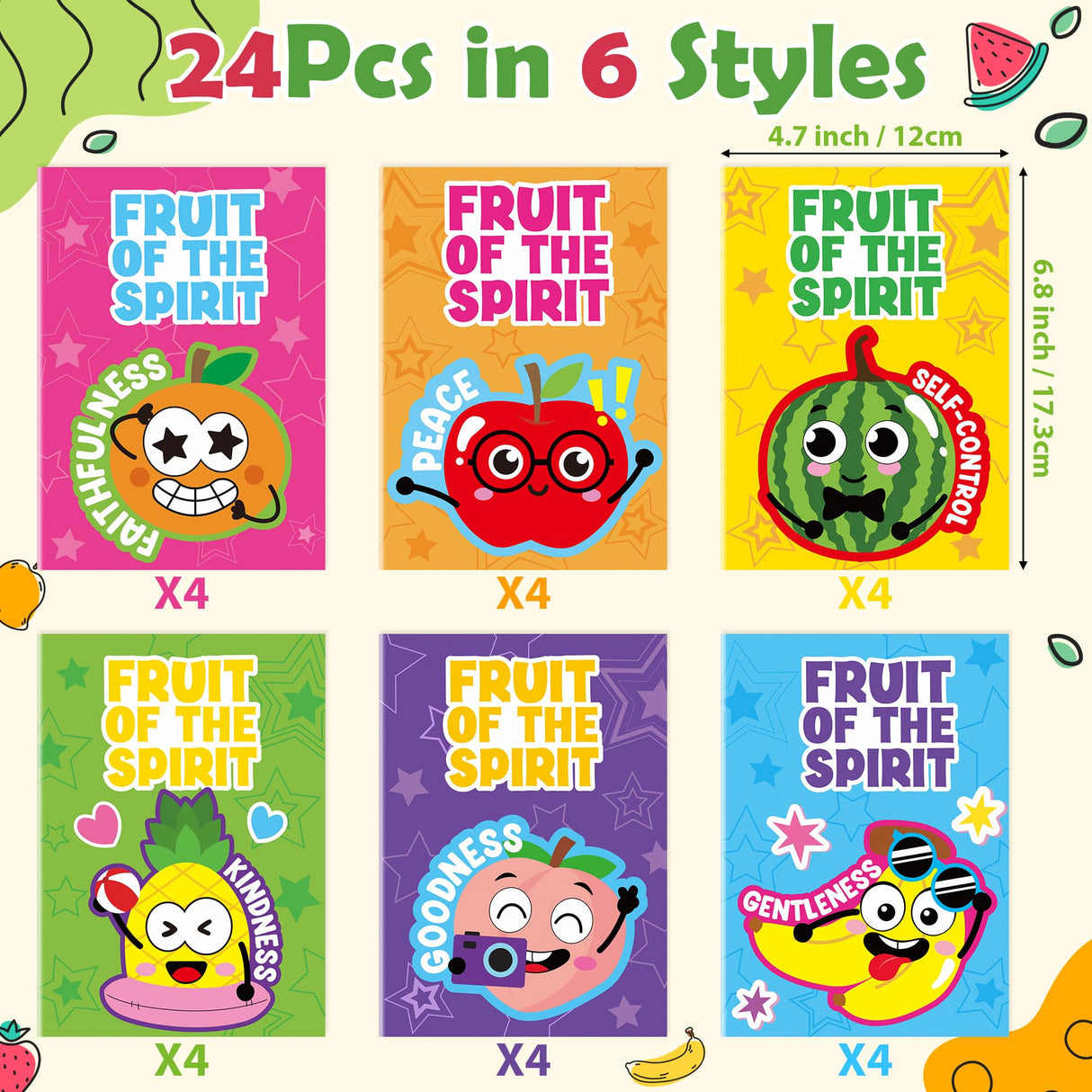 Dvbonike 24Pcs Fruit of the Spirit Coloring Books - Religious Bible DIY Color-in Pages Booklet Bulk Drawing Holiday Christian Activity Supplies for Sunday School Classroom Reward Artwork Gift for Kids