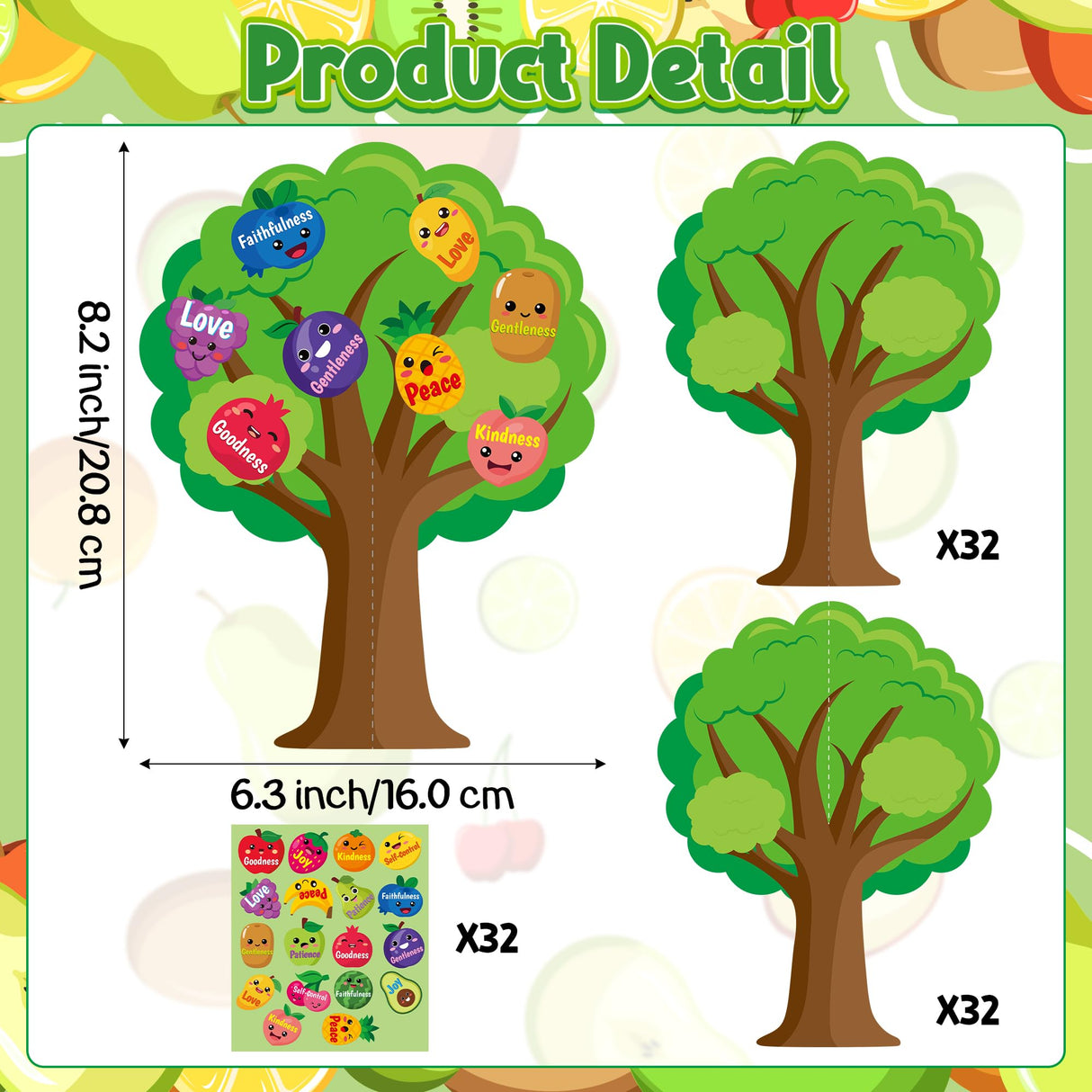 AgincBerry 16 Set Fruit Bible Trees Craft Kits Make Your own Fruit Bible Accents Tree DIY Christian Religious Early Learning Craft Kit Sunday School Classroom Church Craft for Kids Home Fun Activities