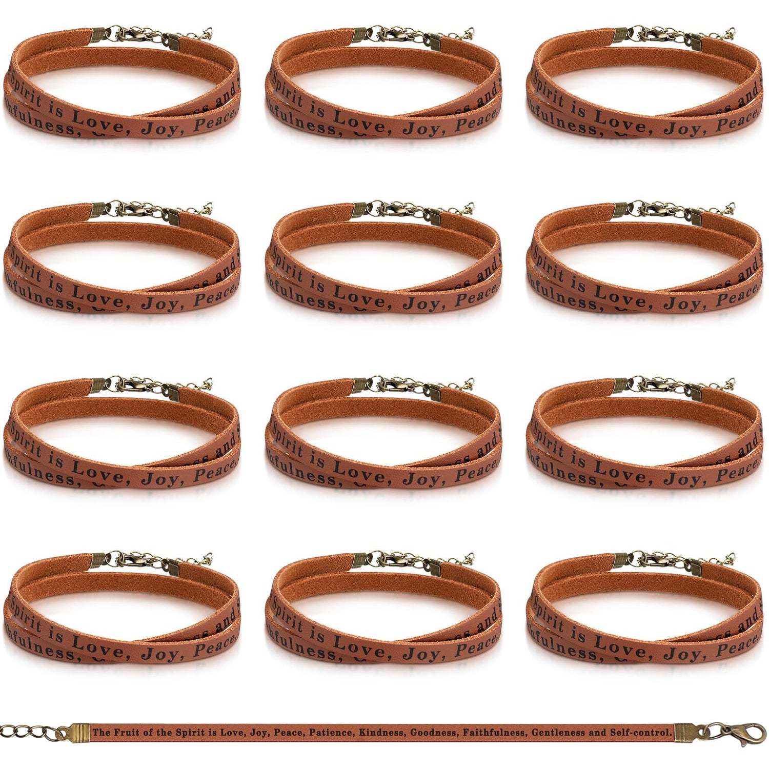 Ferreve 12 Pcs Fruit of the Spirit Wrap Leather Bracelets Adjustable Christian Bracelets Bible Verse Gifts for Church Men Women Sunday School Party Favors